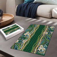 Hawaiian Art Flower Tribal with Lei Puzzle Palaka Pattern Green Color LT03 - Polynesian Pride