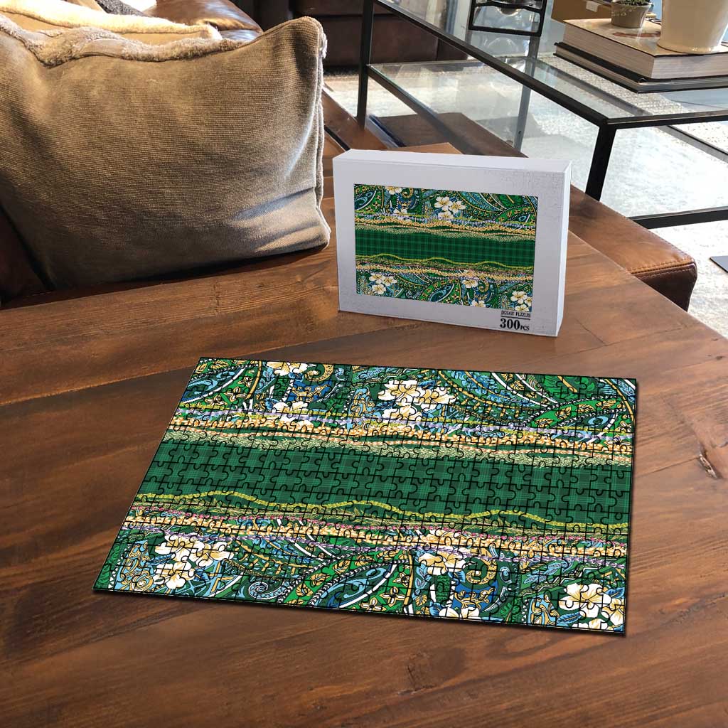 Hawaiian Art Flower Tribal with Lei Puzzle Palaka Pattern Green Color LT03 - Polynesian Pride