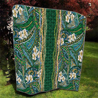 Hawaiian Art Flower Tribal with Lei Quilt Palaka Pattern Green Color - Polynesian Pride