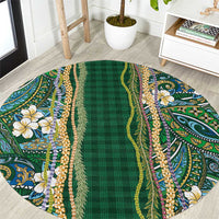 Hawaiian Art Flower Tribal with Lei Round Carpet Palaka Pattern Green Color - Polynesian Pride