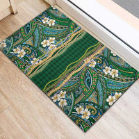 Hawaiian Art Flower Tribal with Lei Rubber Doormat Palaka Pattern Green Color LT03 - Polynesian Pride
