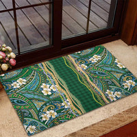 Hawaiian Art Flower Tribal with Lei Rubber Doormat Palaka Pattern Green Color LT03 - Polynesian Pride