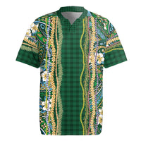 Hawaiian Art Flower Tribal with Lei Rugby Jersey Palaka Pattern Green Color - Polynesian Pride