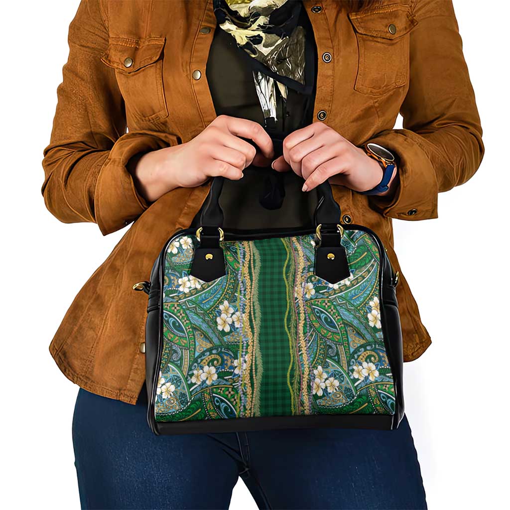 Hawaiian Art Flower Tribal with Lei Shoulder Handbag Palaka Pattern Green Color LT03 - Polynesian Pride