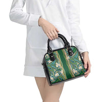 Hawaiian Art Flower Tribal with Lei Shoulder Handbag Palaka Pattern Green Color LT03 - Polynesian Pride