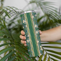 Hawaiian Art Flower Tribal with Lei Skinny Tumbler Palaka Pattern Green Color - Polynesian Pride