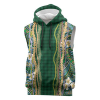 Hawaiian Art Flower Tribal with Lei Sleeveless Hoodie Palaka Pattern Green Color LT03 Green - Polynesian Pride