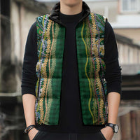 Hawaiian Art Flower Tribal with Lei Sleeveless Puffer Jacket Palaka Pattern Green Color LT03 - Polynesian Pride