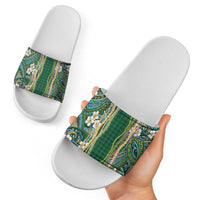 Hawaiian Art Flower Tribal with Lei Slide Sandals Palaka Pattern Green Color - Polynesian Pride