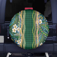 Hawaiian Art Flower Tribal with Lei Spare Tire Cover Palaka Pattern Green Color - Polynesian Pride