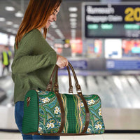 Hawaiian Art Flower Tribal with Lei Travel Bag Palaka Pattern Green Color - Polynesian Pride