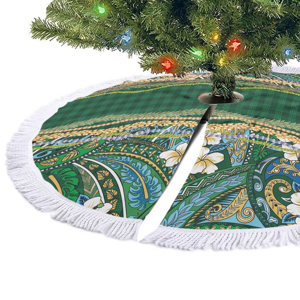 Hawaiian Art Flower Tribal with Lei Tree Skirt Palaka Pattern Green Color LT03 - Polynesian Pride