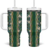 Hawaiian Art Flower Tribal with Lei Tumbler With Handle Palaka Pattern Green Color - Polynesian Pride