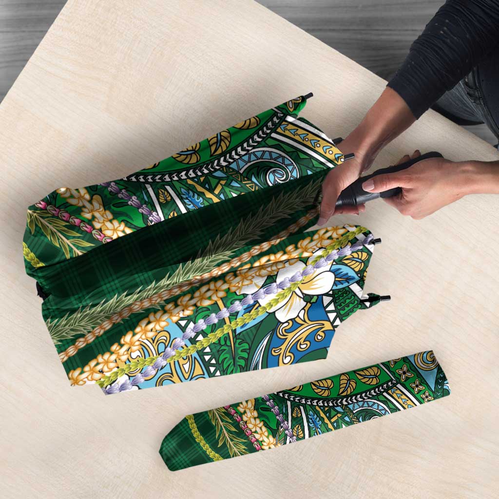 Hawaiian Art Flower Tribal with Lei Umbrella Palaka Pattern Green Color LT03 - Polynesian Pride