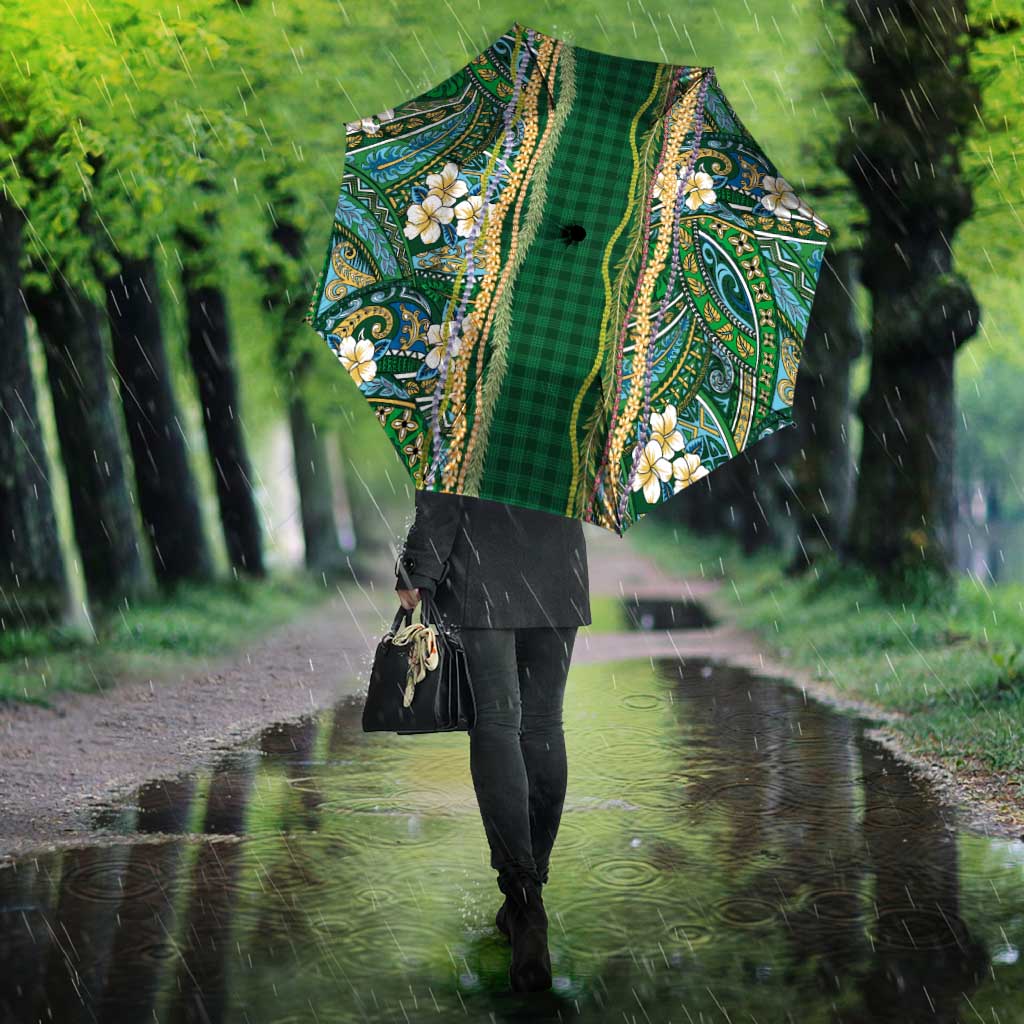 Hawaiian Art Flower Tribal with Lei Umbrella Palaka Pattern Green Color LT03 - Polynesian Pride