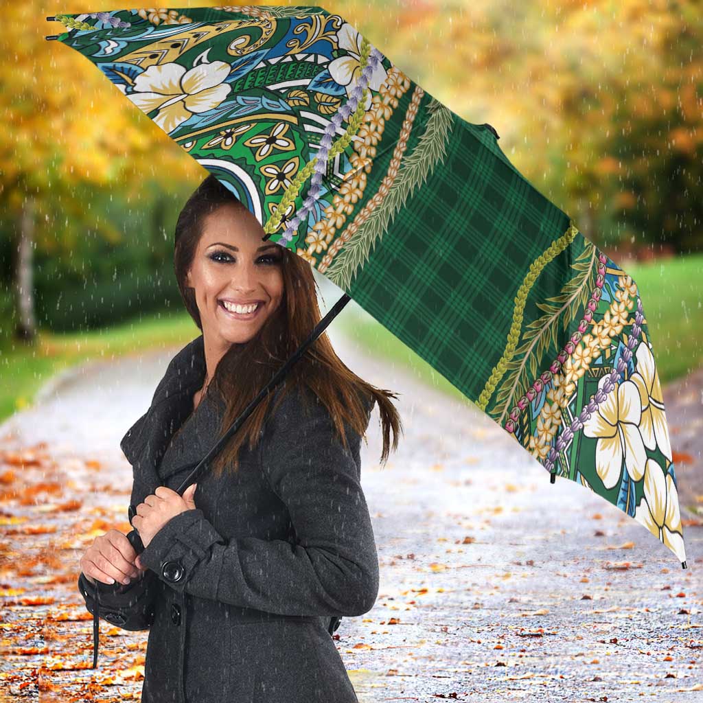 Hawaiian Art Flower Tribal with Lei Umbrella Palaka Pattern Green Color LT03 - Polynesian Pride