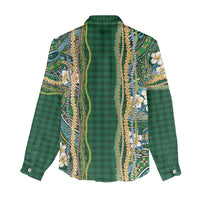 Hawaiian Art Flower Tribal with Lei Women Casual Shirt Palaka Pattern Green Color - Polynesian Pride