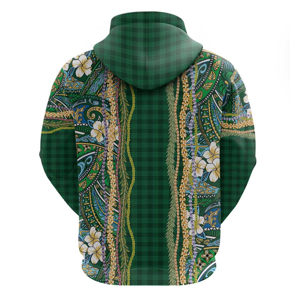Hawaiian Art Flower Tribal with Lei Zip Hoodie Palaka Pattern Green Color LT03 - Polynesian Pride