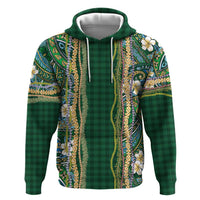 Hawaiian Art Flower Tribal with Lei Zip Hoodie Palaka Pattern Green Color LT03 Pullover Hoodie Green - Polynesian Pride