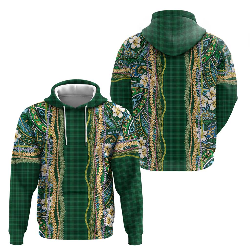 Hawaiian Art Flower Tribal with Lei Zip Hoodie Palaka Pattern Green Color LT03 - Polynesian Pride