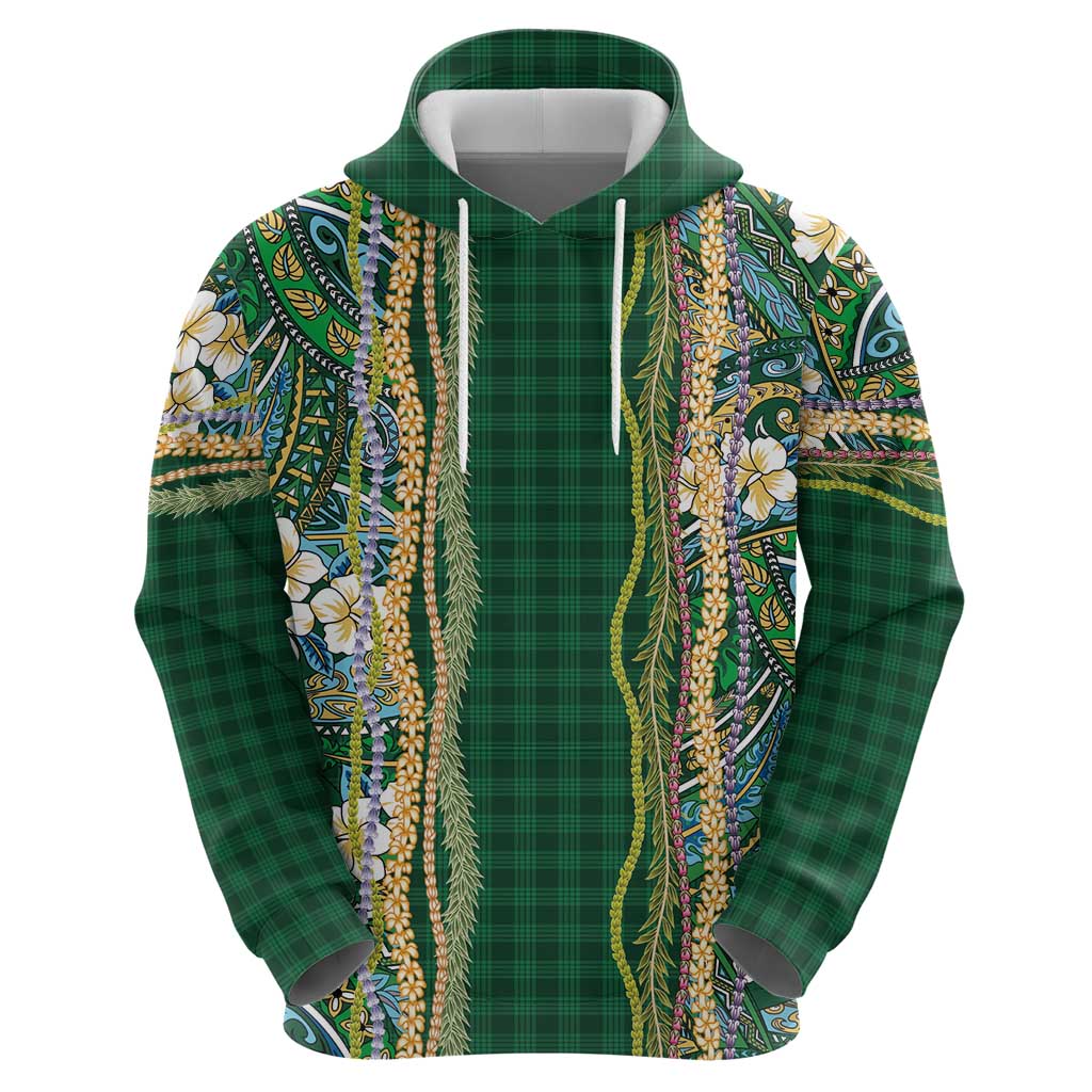 Hawaiian Art Flower Tribal with Lei Zip Hoodie Palaka Pattern Green Color LT03 - Polynesian Pride