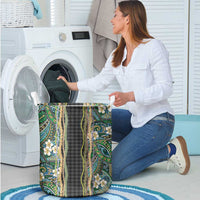 Hawaiian Art Flower Tribal with Lei Laundry Basket Palaka Pattern Black Color LT03 - Polynesian Pride