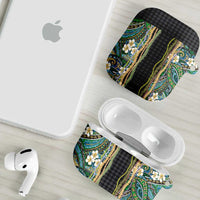 Hawaiian Art Flower Tribal with Lei AirPods Case Palaka Pattern Black Color - Polynesian Pride