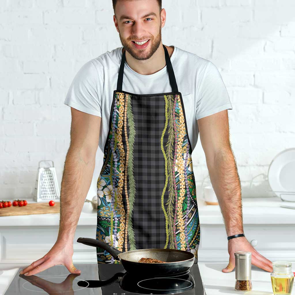 Hawaiian Art Flower Tribal with Lei Apron Palaka Pattern Black Color - Polynesian Pride