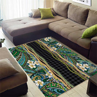 Hawaiian Art Flower Tribal with Lei Area Rug Palaka Pattern Black Color - Polynesian Pride