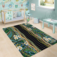 Hawaiian Art Flower Tribal with Lei Area Rug Palaka Pattern Black Color - Polynesian Pride