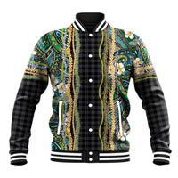 Hawaiian Art Flower Tribal with Lei Baseball Jacket Palaka Pattern Black Color LT03 Unisex Black - Polynesian Pride