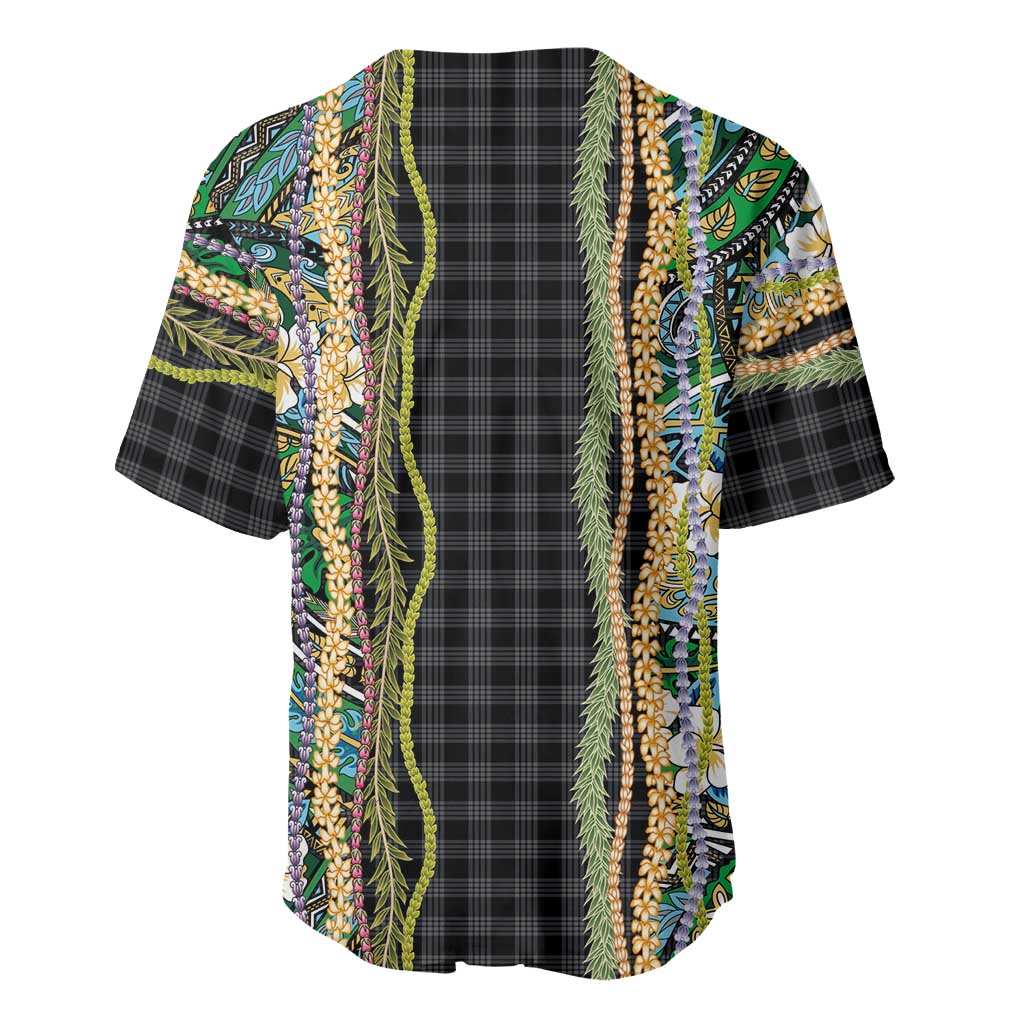 Hawaiian Art Flower Tribal with Lei Baseball Jersey Palaka Pattern Black Color LT03 - Polynesian Pride
