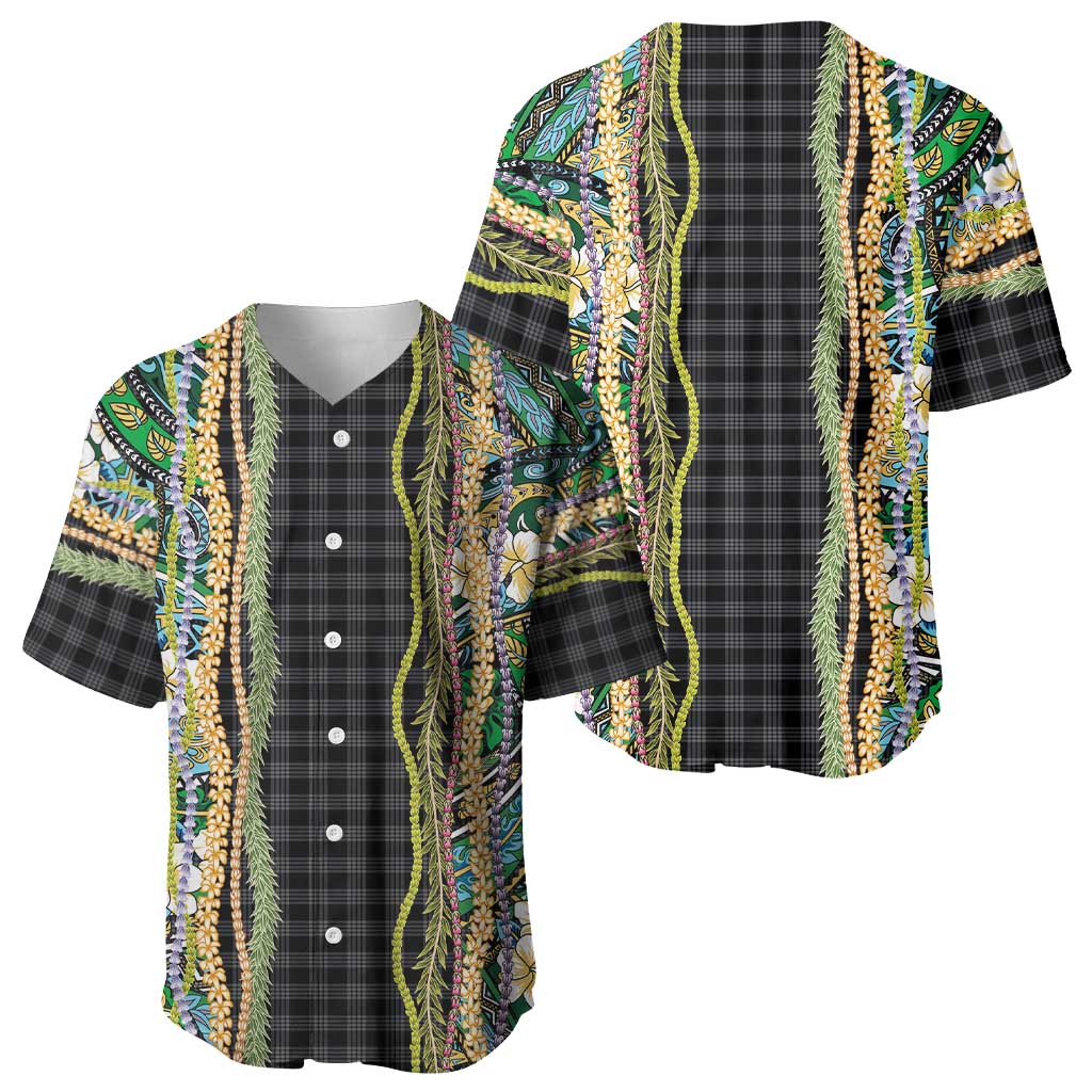 Hawaiian Art Flower Tribal with Lei Baseball Jersey Palaka Pattern Black Color LT03 - Polynesian Pride