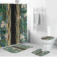Hawaiian Art Flower Tribal with Lei Bathroom Set Palaka Pattern Black Color LT03 Bathroom Set (4 pcs) Black - Polynesian Pride