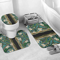 Hawaiian Art Flower Tribal with Lei Bathroom Set Palaka Pattern Black Color LT03 Mat Set Only (3 pcs) One Size Black - Polynesian Pride