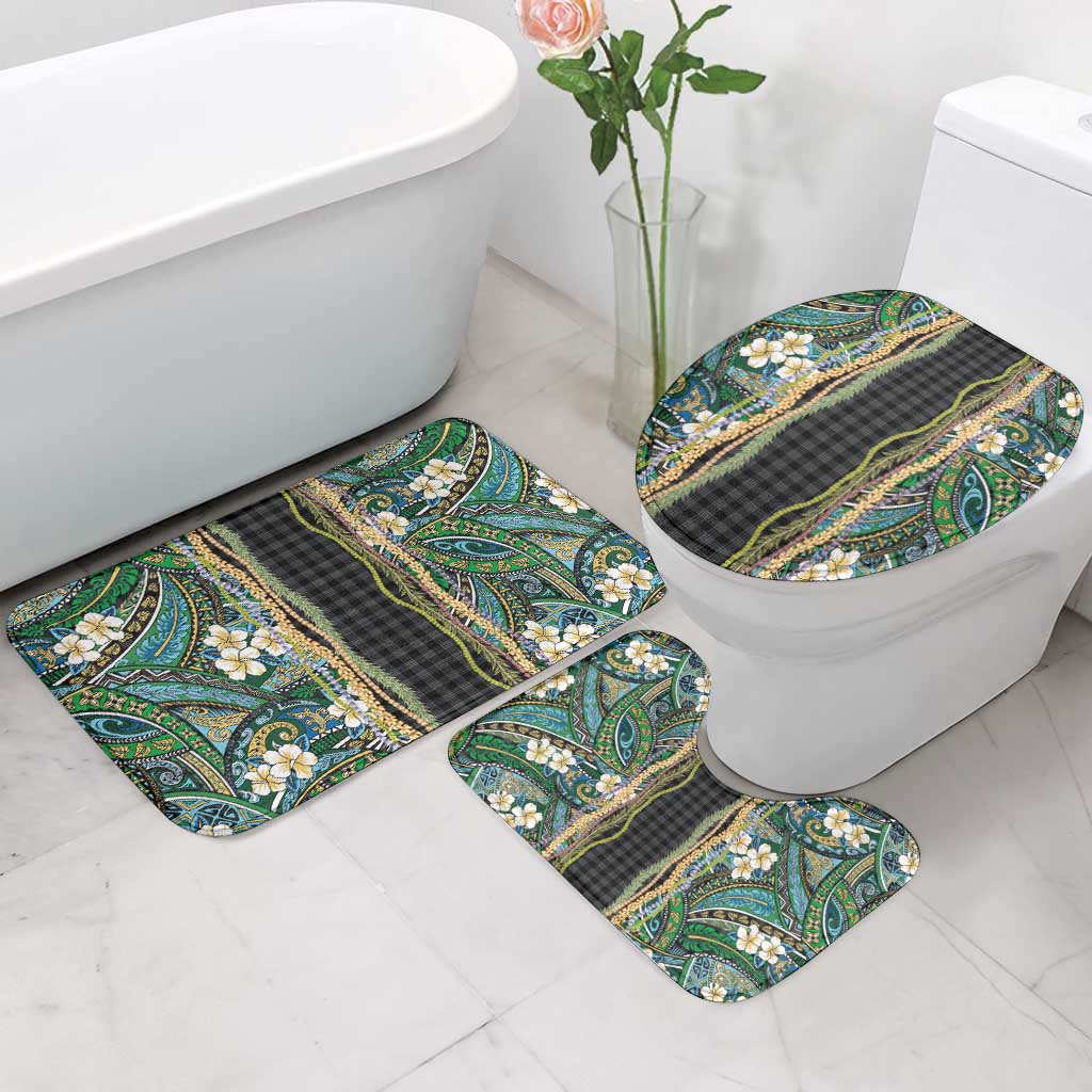 Hawaiian Art Flower Tribal with Lei Bathroom Set Palaka Pattern Black Color LT03 - Polynesian Pride