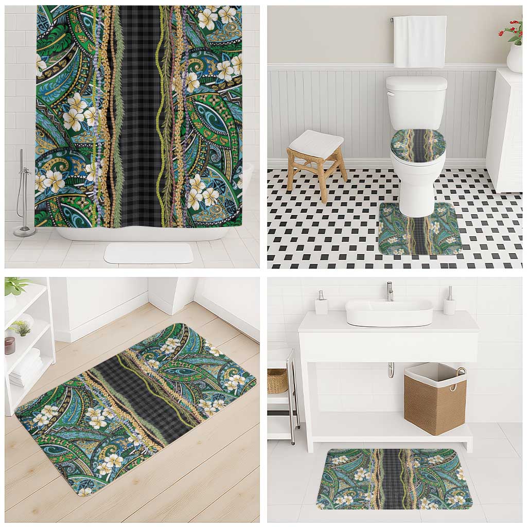 Hawaiian Art Flower Tribal with Lei Bathroom Set Palaka Pattern Black Color LT03 - Polynesian Pride