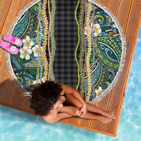 Hawaiian Art Flower Tribal with Lei Beach Blanket Palaka Pattern Black Color - Polynesian Pride