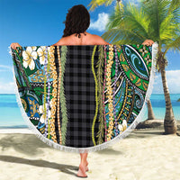 Hawaiian Art Flower Tribal with Lei Beach Blanket Palaka Pattern Black Color - Polynesian Pride