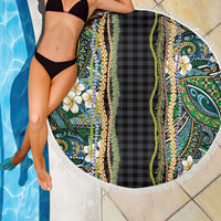 Hawaiian Art Flower Tribal with Lei Beach Blanket Palaka Pattern Black Color - Polynesian Pride