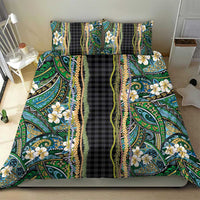 Hawaiian Art Flower Tribal with Lei Bedding Set Palaka Pattern Black Color - Polynesian Pride