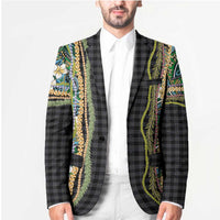 Hawaiian Art Flower Tribal with Lei Blazer Palaka Pattern Black Color - Polynesian Pride