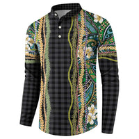 Hawaiian Art Flower Tribal with Lei Button Sweatshirt Palaka Pattern Black Color LT03 - Polynesian Pride