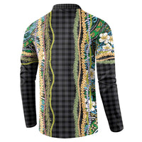 Hawaiian Art Flower Tribal with Lei Button Sweatshirt Palaka Pattern Black Color LT03 - Polynesian Pride