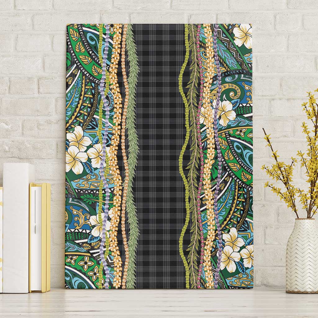 Hawaiian Art Flower Tribal with Lei Canvas Wall Art Palaka Pattern Black Color LT03 Without Frame Black - Polynesian Pride