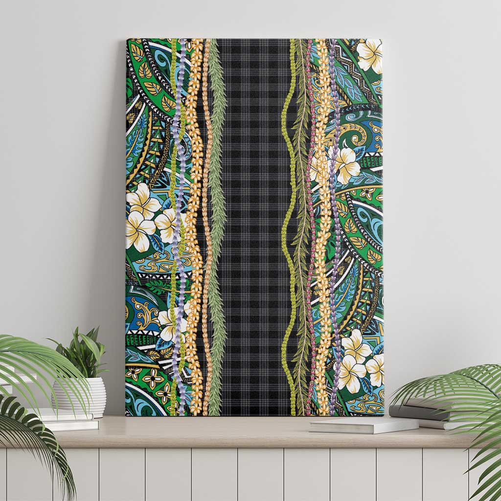 Hawaiian Art Flower Tribal with Lei Canvas Wall Art Palaka Pattern Black Color LT03 - Polynesian Pride
