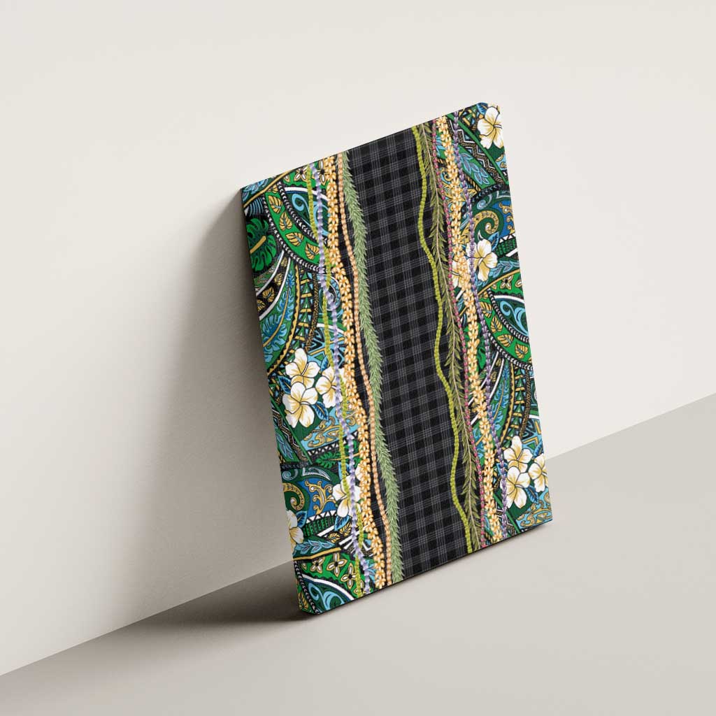 Hawaiian Art Flower Tribal with Lei Canvas Wall Art Palaka Pattern Black Color LT03 - Polynesian Pride
