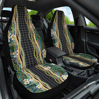 Hawaiian Art Flower Tribal with Lei Car Seat Cover Palaka Pattern Black Color - Polynesian Pride