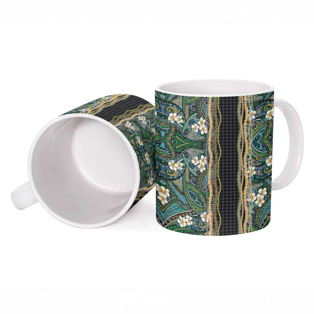 Hawaiian Art Flower Tribal with Lei Ceramic Mug Palaka Pattern Black Color LT03 - Polynesian Pride