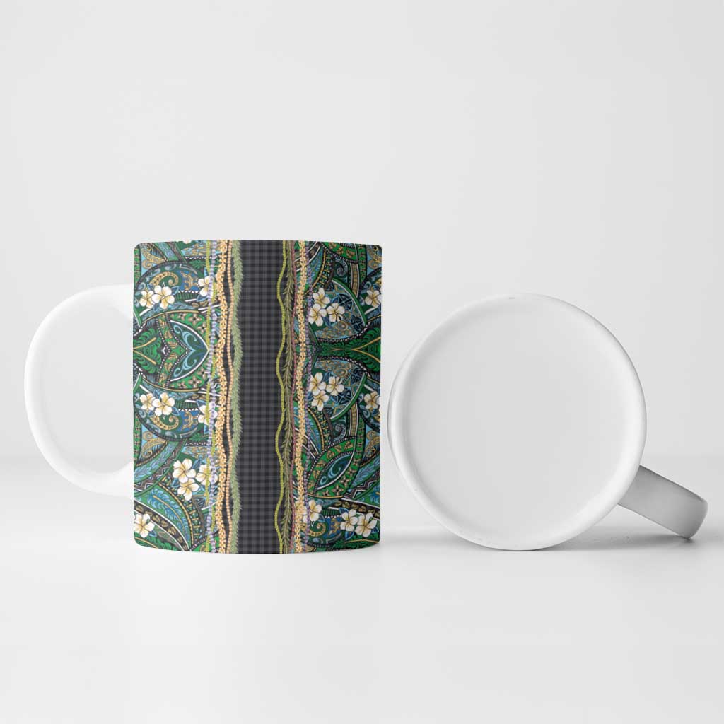 Hawaiian Art Flower Tribal with Lei Ceramic Mug Palaka Pattern Black Color LT03 - Polynesian Pride